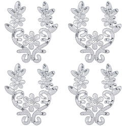 Серебро Аксессуары для вышивки из полиэстера, пришить заплатки к одежде с блестками, цветок, серебряные, 200x170x3 мм