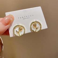 Flower 925 Silver Silver Stud Earrings for Women, Flower, 26x13mm