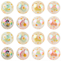 (52) Непрозрачная лаванда 32 шт. 8 цветные УФ-покрытие, напечатанные прозрачные акриловые бусины, бусина в бусине, переливчатость, круглый с рисунком ромашки, разноцветные, 15.5 мм, отверстие : 2.5 мм, 4 шт / цвет