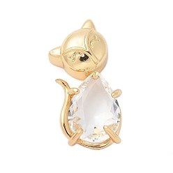 Прозрачный Латунные микропаве прозрачные подвески с фианитом, без кадмия и без свинца, лиса, с прыгающим кольцом и стеклом, долговечный, прозрачные, 26x13x7 мм, отверстие : 6x2 мм