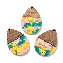 Желтый Подвески из смолы и ореха, слеза, желтые, 36.5x24.5x2.5 мм, отверстие : 2 мм