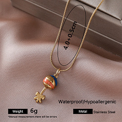Naranja 304 Collares con colgante de piruleta de acero inoxidable esmaltado para niñas, dorado, naranja, 15.75 pulgada (40 cm)