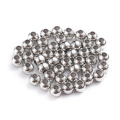 Stainless Steel Color 304 Stainless Steel Beads, Hollow Round, Stainless Steel Color, 4x3.5mm, Hole: 1.6mm, about 500pcs/bag