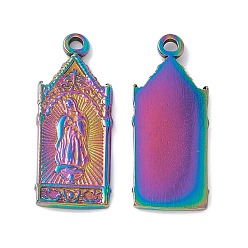 Rainbow Color Revestimiento iónico (ip) 304 colgantes de acero inoxidable, arco con encantos de patrón virgen, color del arco iris, 29x12x2 mm, agujero: 1.8 mm