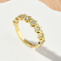 Золотой Регулируемые латунные кольца из микро-паве циркония, звезда, без кадмия и без свинца, стойки покрытие, долговечный, золотые, 5 мм, внутренний диаметр: 17 мм