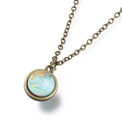 Earth Pattern Ожерелье из стекла, с тросовыми цепями из сплава и застежками-клешнями, без кадмия и без свинца, круглые, образец земли, 20.07 дюйм (51 см), подвески: 18x15x14 мм