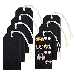 Black Portable PU Leather Earring Display Cards, Earring Stud Hanging Jewelry Organizer, Rectangle, Black, 11x5x0.2cm, Hole: 1.2mm