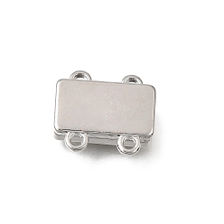 Platinum 2-Strands Brass Magnetic Clasps, Rectangle, with Twice Loops, Platinum, 13x14x4mm, Hole: 1.5mm