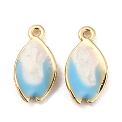Light Sky Blue Alloy Enamel Pendants, for DIY Accessories, Two Tone, Petal, Light Gold, Lead Free & Cadmium Free, Light Sky Blue, 16x8x2mm, Hole: 1.2mm