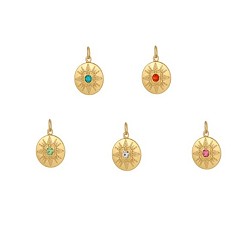 (52) Непрозрачная лаванда 304 нержавеющая сталь с подвесками из кубического циркония, плоские круглые прелести, ионное покрытие (ip), реальный 18 k позолоченный, разноцветные, 21x18 мм