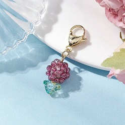 Фиолетовый Цветочные стеклянные бусины бисерные подвески украшения, с золотым оттенком 304 застежки-карабины из нержавеющей стали, фиолетовые, 37 мм