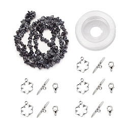 Obsidian DIY Bracelets Necklaces Jewelry Sets, Natural Snowflake Obsidian Chips Beads Strands, Toggle Clasps, Lobster Claw Clasps and Elastic Wire, 12.6x10.6x2.1cm