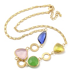 Golden Faceted Triangle Glass Beads Bib Necklaces, Brass Chain Neckalces, Golden, 15.63 inch(39.7cm)