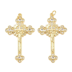 Настоящее золото 18K Латунные микро проложить кубического циркония подвески, подвески в виде креста-распятия, долгоиграющий, стойки покрытие, без свинца и без кадмия, с целью перехода в кольце, реальный 18 k позолоченный, 43.5x25x2 мм, Перейти кольцо: 5x1 мм, внутренний диаметр: 3.5 мм