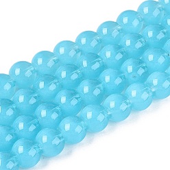 Небесно-голубой Прозрачные стеклянные нити, имитирующие кошачий глаз, круглые, голубой, 8~8.5 мм, отверстие : 0.8~1.2 мм, около 103~110 шт / нитка, 29.13~32.28 дюйм (74~82 см)