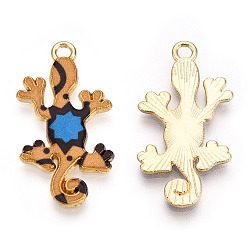 Peru Alloy Enamel Pendants, Light Gold, Gecko Charm, Peru, 27x14.5x1.5mm, Hole: 1.6mm