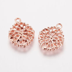 Розовое Золото Сплавочные подвески тибетского стиля, цветок, розовое золото , 15.5x12.5x2 мм, отверстие : 1 мм