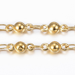 Золотой Ионное покрытие (ip) 304 прутковые цепи из нержавеющей стали, пайки, с катушкой, мяч, золотые, 7.2x3x2.8 мм, около 32.8 футов (10 м) / рулон