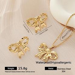 Bowknot 304 комплекты из серег-гвоздиков и ожерелий с подвесками из нержавеющей стали для женщин, золотые, бантом, 23x30 мм