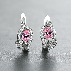 Фламинго Латунные микро проложить серьги обруча кубического циркония, слеза, платина, фламинго, 16x7 мм