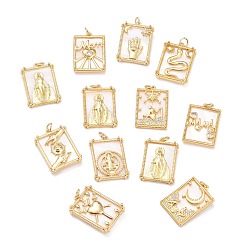 Real 18K Gold Plated Brass Micro Pave Cubic Zirconia Pendants, with Shell, Long-Lasting Plated, Rectangle, Real 18K Gold Plated, 24x16x2.5mm, Hole: 3mm, Jump Ring: 5x1mm
