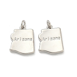 Platinum Brass Pendants, Nuggets with Word Arizona Charms, Long-Lasting Plated, Rack Plating, Lead Free & Cadmium Free, Platinum, 18x14.5x2.5mm, Jump Ring: 5x1mm, 3mm inner diameter