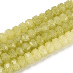 Темно-оливково-зеленый Стеклянные бусины, имитация нефрита, рондель, граненые, темно-оливковый зеленый, 7.5~8x5~5.5 мм, отверстие : 1.4 мм, около 70~71 шт / нитка, 14.57~14.76 дюйм (37~37.5 см)