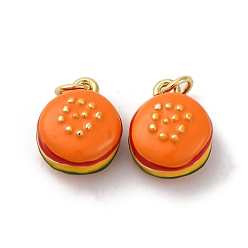 Темно-Оранжевый Латунь эмаль прелести, гамбургер очарование, с целью перехода в кольце, без кадмия и без свинца, стойки покрытие, долговечный, реальный 18 k позолоченный, темно-оранжевый, 13x11x7.5 мм, отверстие : 3.5 мм
