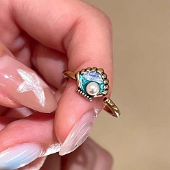 Shell Shape Манжета из сплава с эмалью, открытые кольца, античное серебро, голубой, формы раковины, внутренний диаметр: 15~20 мм