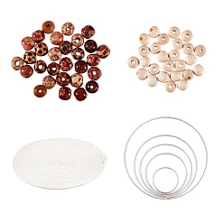 Platinum DIY Woven Net/Web Shape Home Decorate Makings, with Iron Linking Rings, Wood Beads and Cotton String Threads, Platinum