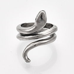 Antique Silver Alloy Cuff Finger Rings, Snake, Antique Silver, Size 5, 15.5mm