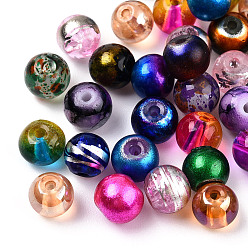 Mixed Color Mixed Style & Mixed Color Round Spray Painted Glass Beads, 6mm, Hole: 1mm, about 200pcs/bag
