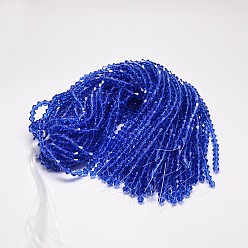 Blue Imitate Austrian Crystal Bicone Glass Beads Strands, Grade AA, Faceted, Blue, 6x6mm, Hole: 1mm, about 46~48pcs/strand, 10.5 inch
