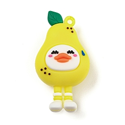 Желтый Большие пластиковые подвески из мультфильма из ПВХ, очарование утки-груши, желтые, 54x28.5x23 мм, отверстие : 3 мм