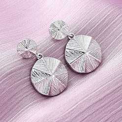 Платина Плоские круглые латунные серьги-гвоздики, без свинца и без кадмия, долговечный, стойки покрытие, платина, 26x16 мм