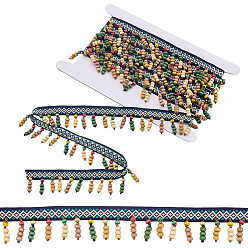 (52) Непрозрачная лаванда 3 ленты из полиэстера в ярдах, с деревянными шариками, Этнический стиль, разноцветные, 1-1/8 дюйм (30 мм), около 3.00 ярдов (2.74 м) / комплект