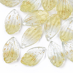 Шампанско-Желтый Двухцветные прозрачные стеклянные подвески, с блеском порошок, матовые, лист, шампанское желтый, 22.5x12.5x4.5 мм, отверстие : 1 мм