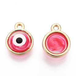 Светло-Вишневый Эпоксидная смола эмаль обереги от сглаза, с реечным покрытием из сплава светло-золотистого цвета с открытой задней панелью, без кадмия, без никеля и без свинца, светло-вишневый, 10x8x1.5~2.5 мм, отверстие : 1 мм