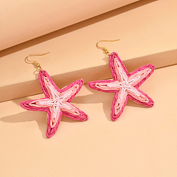 Pink Серьги-подвески из рафии с морскими звездами, золотые, с результатами железной серьги, розовые, 76x56 мм