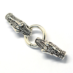 Antique Silver Alloy Spring Gate Rings, O Rings, with Cord Ends, Dragon, Antique Silver, 6 Gauge, 80mm