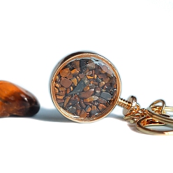 Тигровый глаз Брелки из натурального тигрового глаза, плоско-круглые, золотой свет, 10.5 см