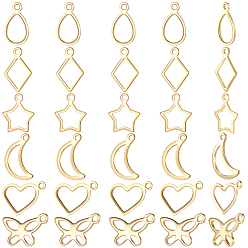 Настоящее золото 18K 150шт 6 стили 304 подвески из нержавеющей стали, разнообразные, реальный 18 k позолоченный, 10~15x7~13.7x0.8~1 мм, отверстие : 1~1.2 мм, 25 шт / стиль
