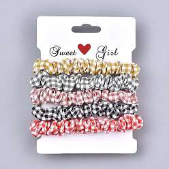 Gemischte Farbe Tartan Muster Mädchen Haarschmuck, Tuch elastischen Haargummis, Pferdeschwanzhalter, Stoff Scrunchie / Scrunchy, Gemischte Farbe, 10 mm, Innendurchmesser: 40 mm, 5 Stück / Set