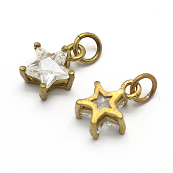 Без Покрытия Латунные подвески, без никеля , микро Pave комплектация ааа кубического циркония, звезды прелести, сырой (без покрытия), 11x9x5 мм, отверстие : 3 мм
