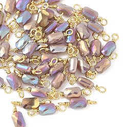 Средний Синий Шифер Гальваническое стекло граненый прямоугольник соединительные подвески, с петлями из латунной проволоки, реальный 18 k позолоченный, стойки покрытие, долговечный, средний грифельно-синий, 15.5x4x3 мм, отверстие : 1.6~1.8 мм