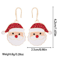 Santa Claus Рождественские серьги-подвески из сплава, эмали, стразов и пластиковых жемчужин, Дед Мороз, 42x25 мм