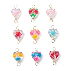 Light Gold Подвески-сердечки ручной работы из стеклянной эмали, с двойной петлей из медной проволоки, разноцветные, золотой свет, 24~25.5x14x8~8.5 мм, отверстие : 3.5~4 мм