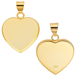 Золотой 2 шт. 925 подвеска из стерлингового серебра с кабошоном, сердце прелести, золотые, лоток : 19x19 мм, 22.5x19.5x1.5 мм, отверстие : 5.5x4 мм