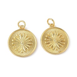 Настоящее золото 18K Латунные подвески, плоские круглые подвески с цветочным узором, с целью перехода в кольце, долговечный, стойки покрытие, без свинца и без кадмия, реальный 18 k позолоченный, 19.5x17x2 мм, отверстие : 3.5 мм