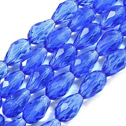Синий Стеклянные бусины, граненые, слеза, синие, 15x10 мм, отверстие : 2 мм, около 48 шт / нитка, 27.56 дюйм (70 см)
